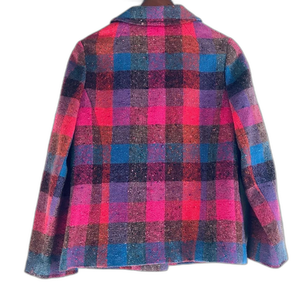 Vintage 1970s-Era Richard Barr Ireland Bright Pink Plaid 100% Wool Blazer Jacket - Picture 3 of 11